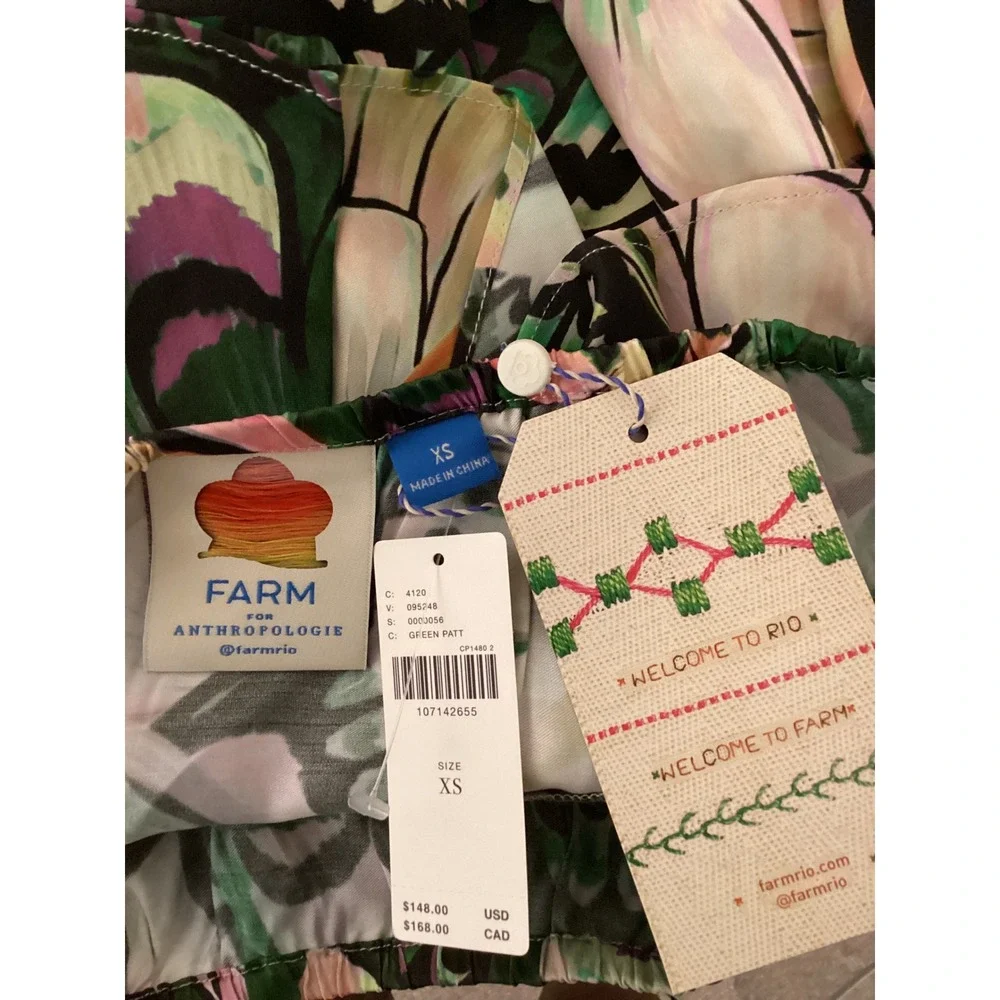 Farm Rio for Anthropologie Butterfly Print Ruffle Mini Skirt Green Pink XS NWT